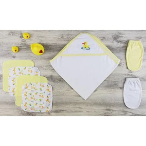 Bambini Hooded Towel and Bath Mittens Set